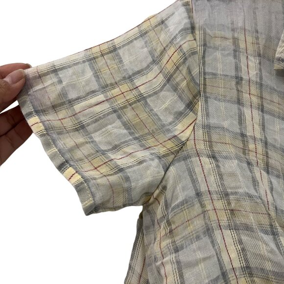 Paper Crane Womens Gray Yellow Plaid Twist Front Hi Lo Shirt Blouse Size Small - Picture 2 of 4